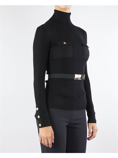 Turtleneck shirt in narrow-ribbed lyocell and silk fabric with logo embroidery Elisabetta Franchi ELISABETTA FRANCHI | Sweater | MK11B46E2110